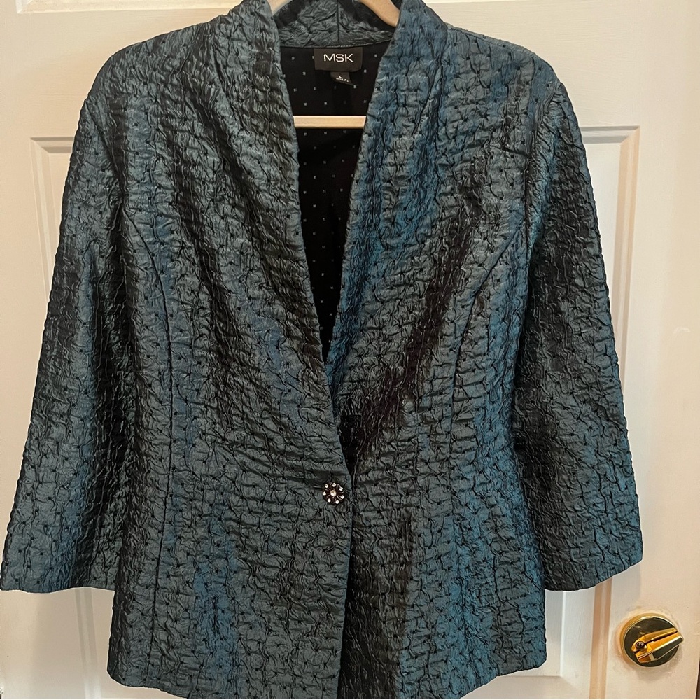 MSK Women's Textured Teal Green Jacket Sz L